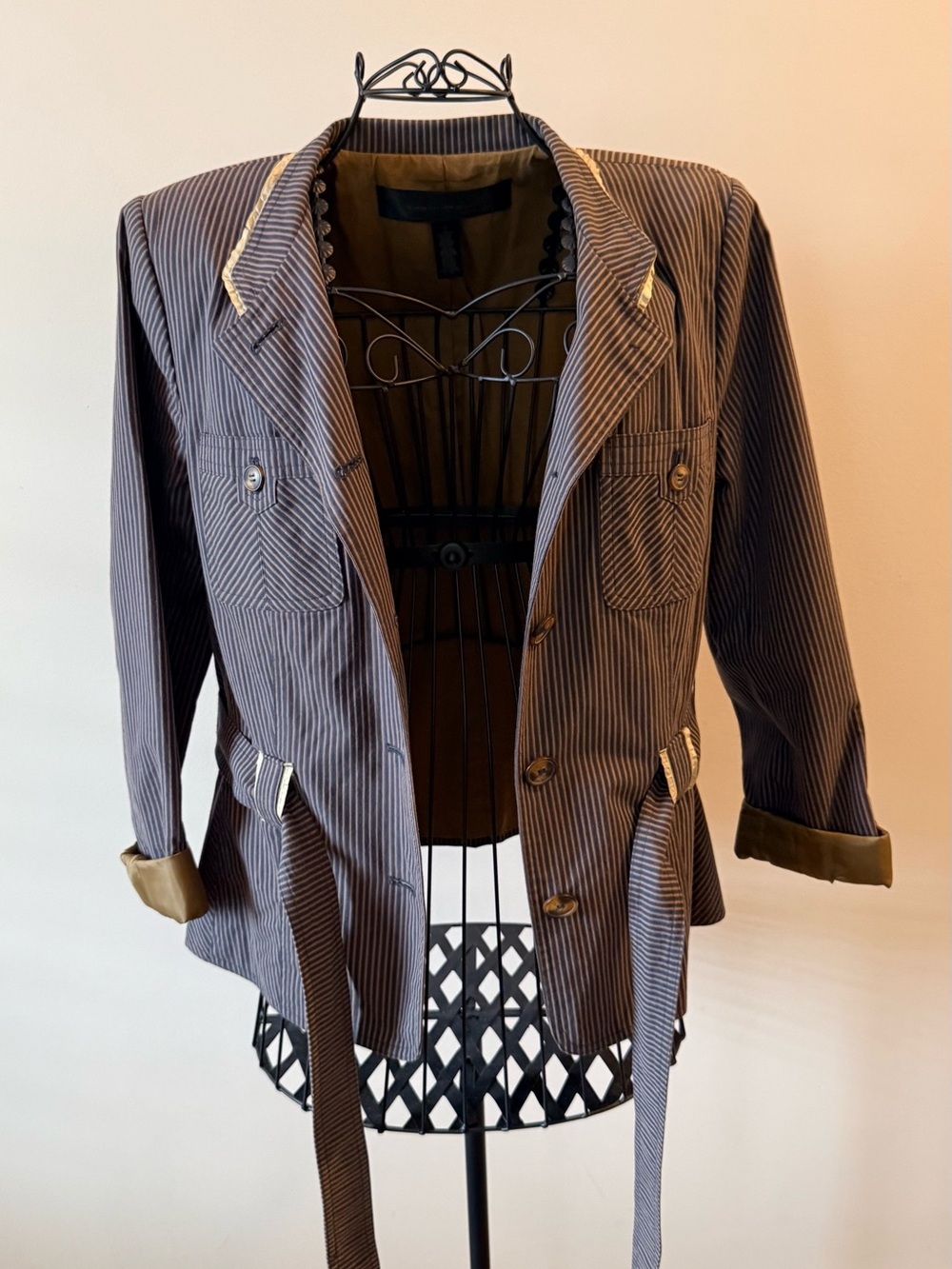 Apostrophe - Striped Belted Cotton Safari Jacket - 12 - Brown Stripe